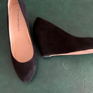 Via Spiga Black Suede Hidden Wedge Pumps 7-1/2